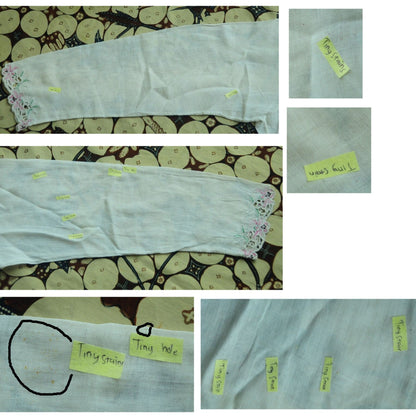 Vintage Broken White Indonesian Kebaya with Pink Floral Kerancang Embroidery