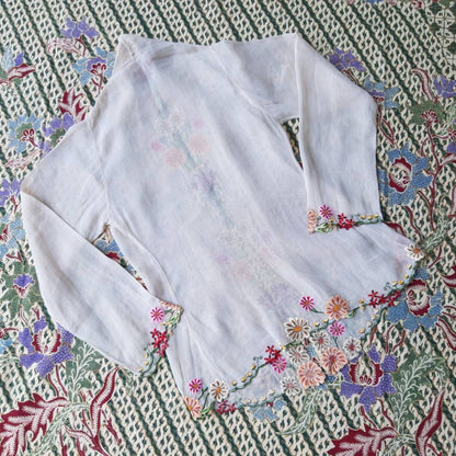 Vintage Kebaya Encim in Light Brown with Chrysanthemum Embroidery