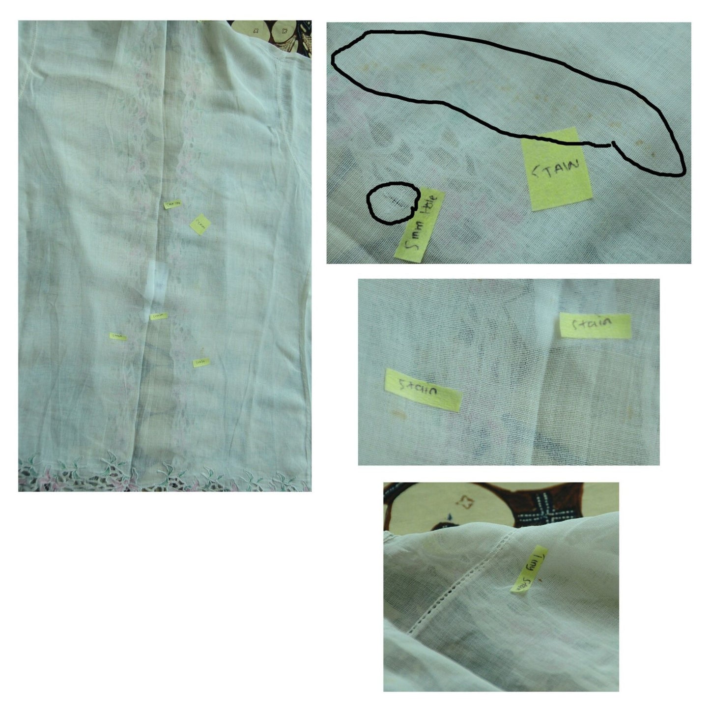 Vintage Broken White Indonesian Kebaya with Pink Floral Kerancang Embroidery