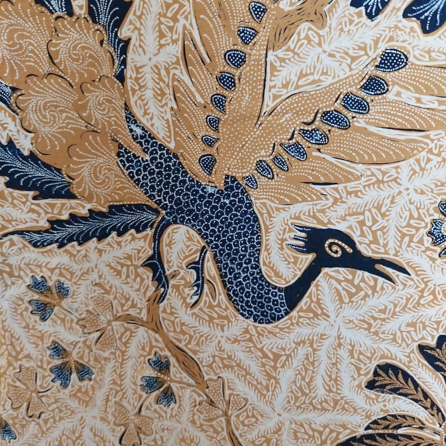 Vintage Sogan (Brown) Hand Drawn Batik Phoenix and Manggar Motif