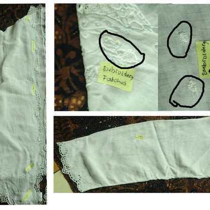 Vintage Broken White Indonesian Kebaya with White and Blue Floral Kerancang Embroidery