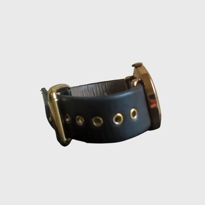 2000s MBM1154 Gold Accent Black Leather Watch