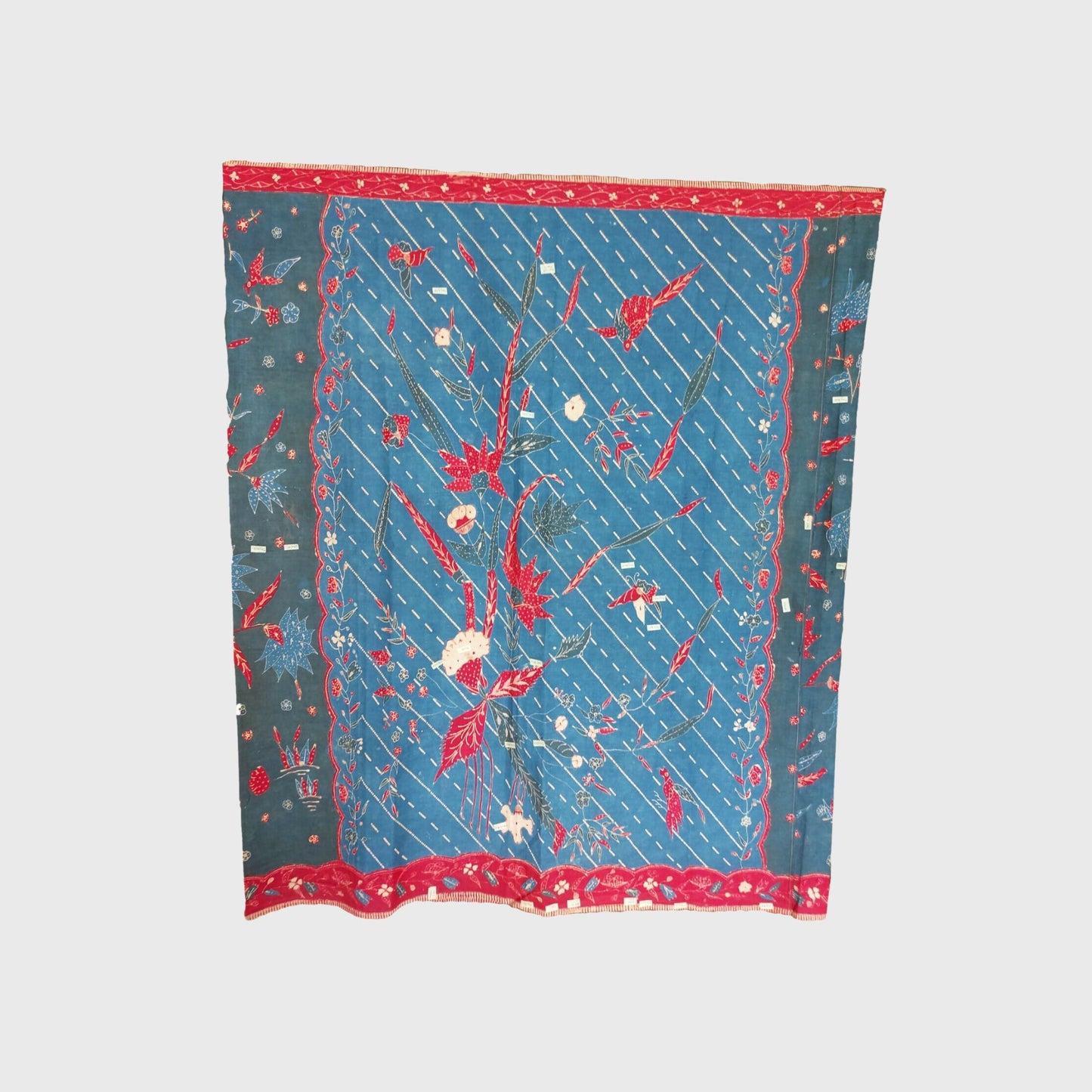 Vintage Old Hand Drawn Red-Blue "Bangbiron" Batik Sarung