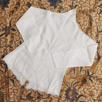 Vintage Ivory Indonesian Kebaya with Plaid Motif and Flowers Embroidery