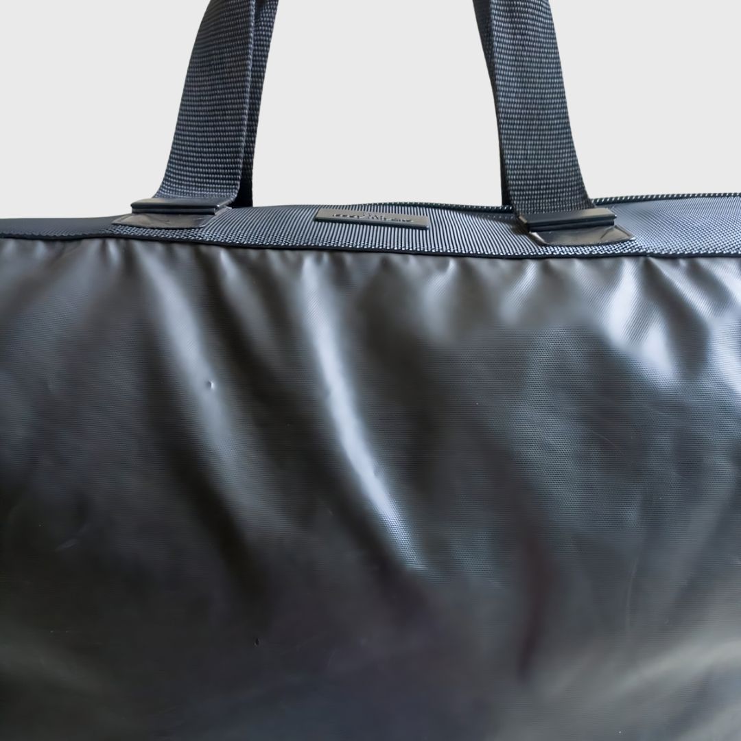 Vintage Plain Black Leather Nylon Travel Bag