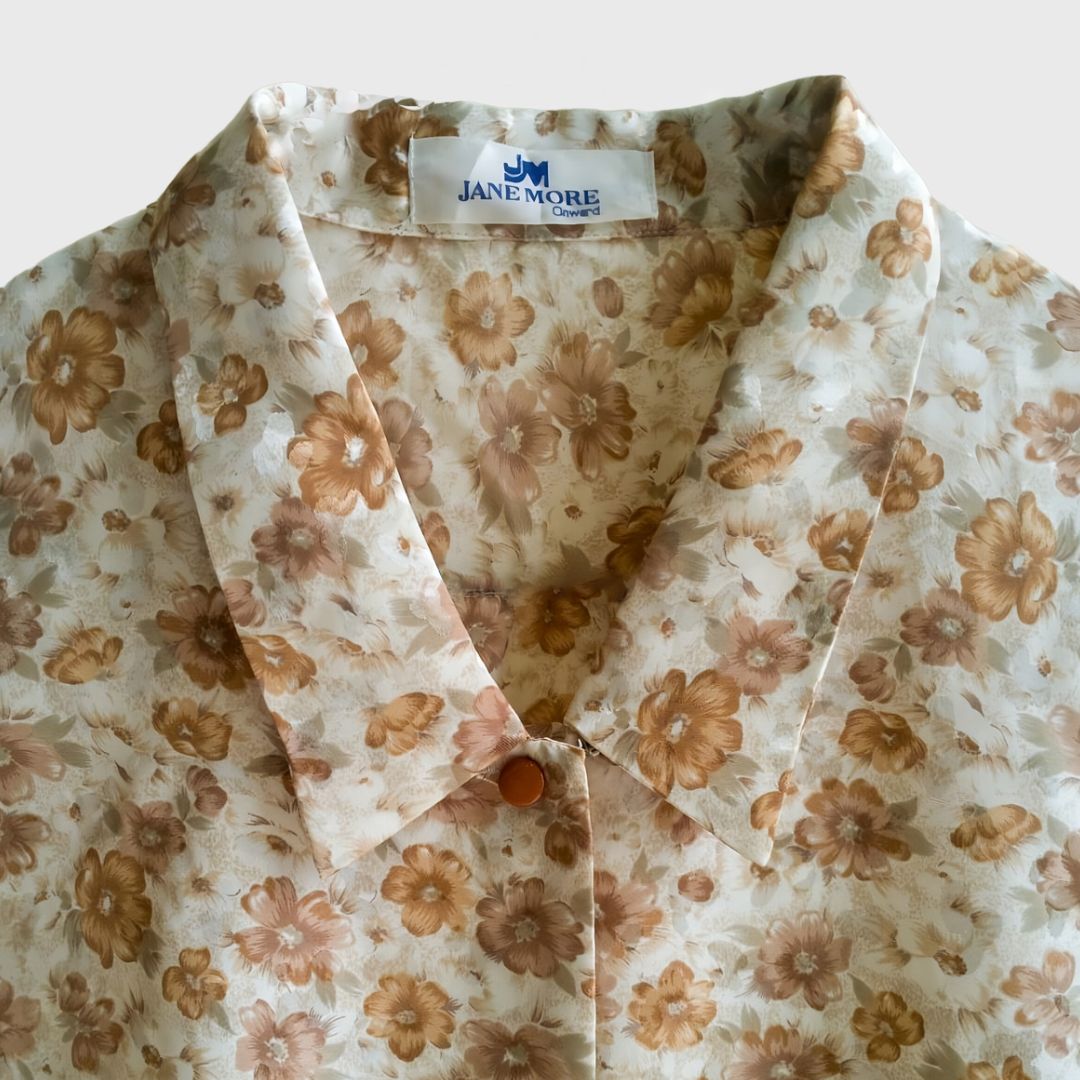 Vintage Brown Floral Long Sleeve Blouse