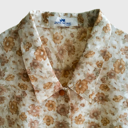 Vintage Brown Floral Long Sleeve Blouse