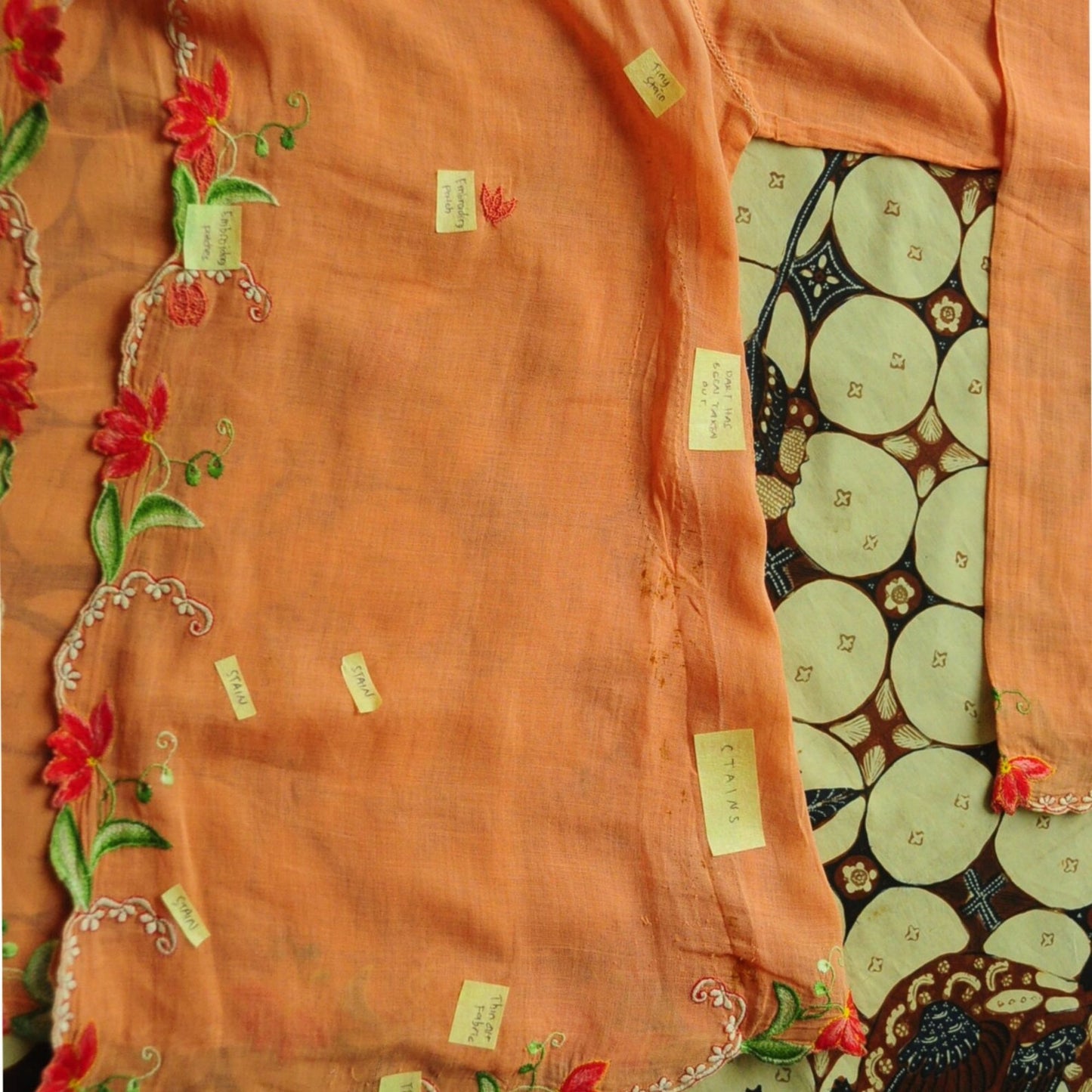 Vintage Orange Indonesian Kebaya with Floral Embroidery
