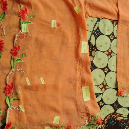Vintage Orange Indonesian Kebaya with Floral Embroidery