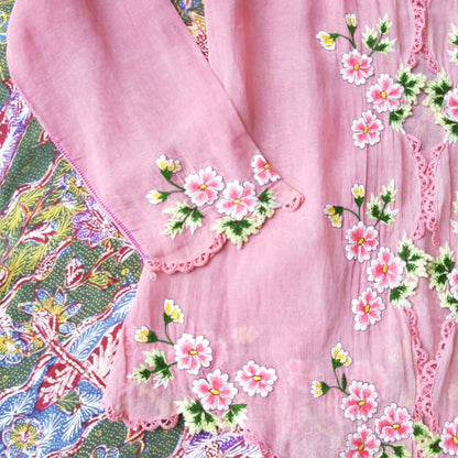 Vintage Indonesian Kebaya Encim in Pink with Pink Chrysanthemum Embroidery