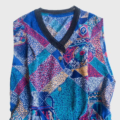 Vintage Blue Abstract Sleeveless Dress