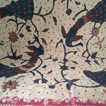 Vintage Indonesian Hand Drawn Batik with Peacock and Floral Background