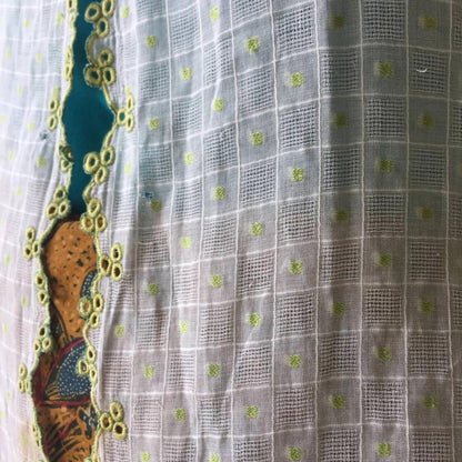 Vintage Indonesian White and Green Kebaya with Simple Circle Embroidery