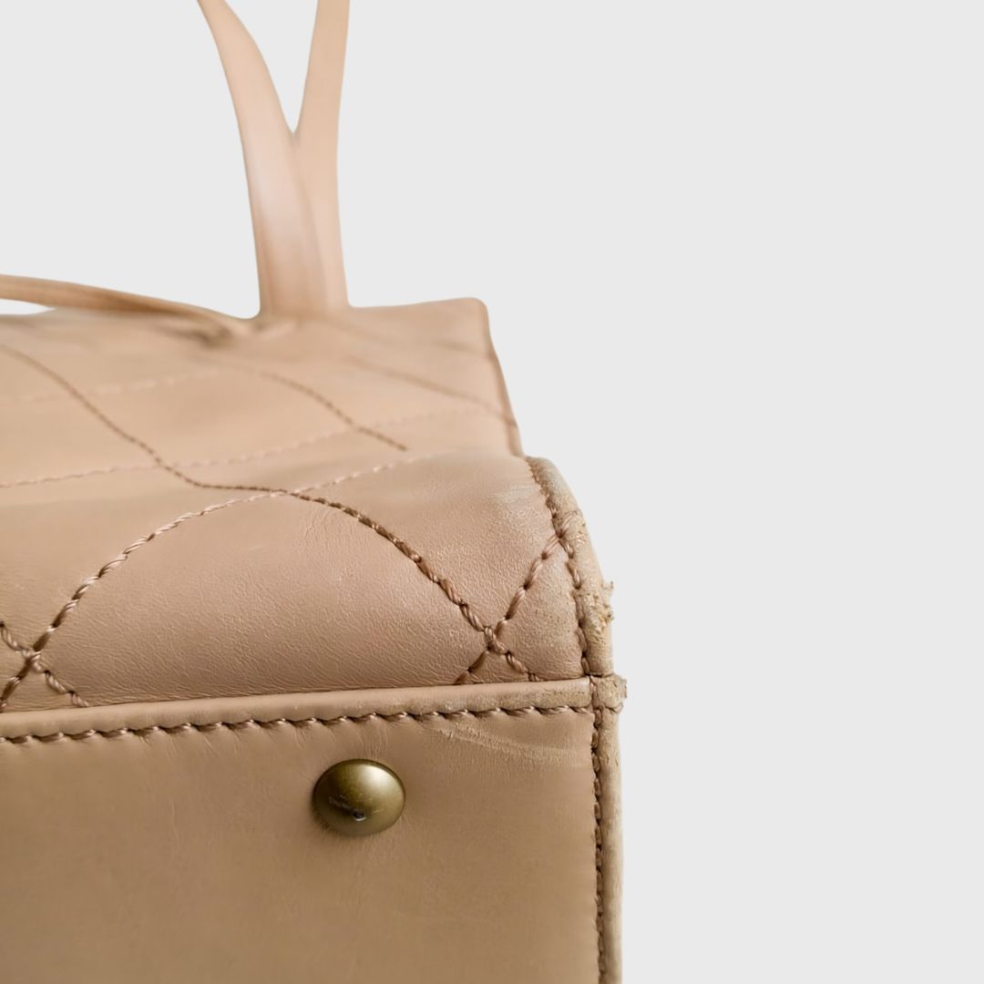 Vintage Quilted Diagonal Taupe Leather Shoulder Bag