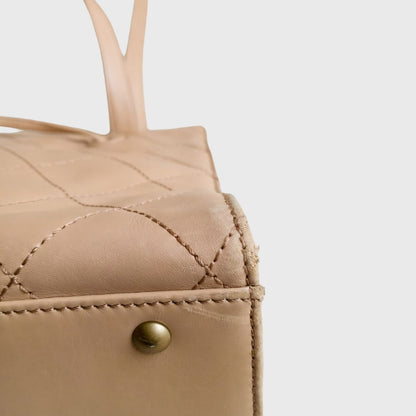 Vintage Quilted Diagonal Taupe Leather Shoulder Bag