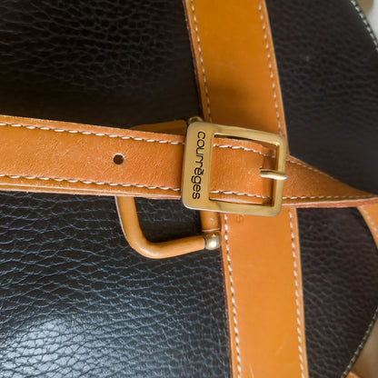 Vintage Round Black Brown Leather Sling Bag