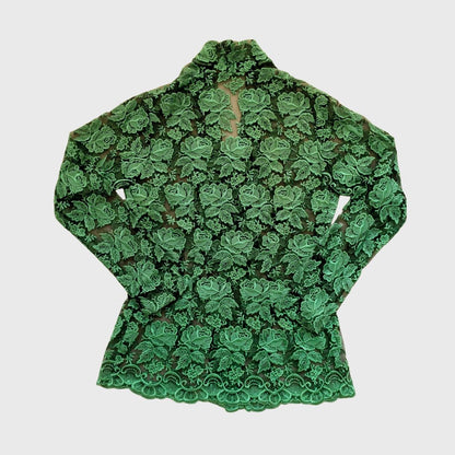 Vintage Green Rose Floral Kebaya Kutubaru