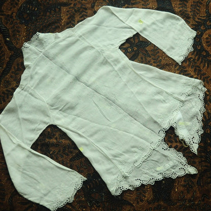 Vintage Broken White Indonesian Kebaya with White and Blue Floral Kerancang Embroidery