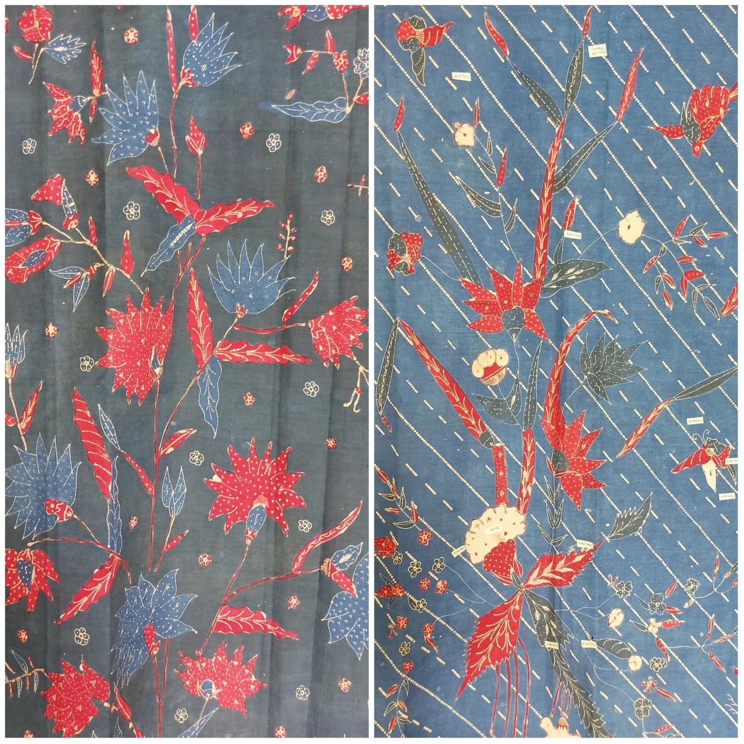 Vintage Old Hand Drawn Red-Blue "Bangbiron" Batik Sarung