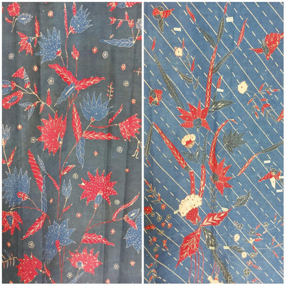 Vintage Old Hand Drawn Red-Blue "Bangbiron" Batik Sarung