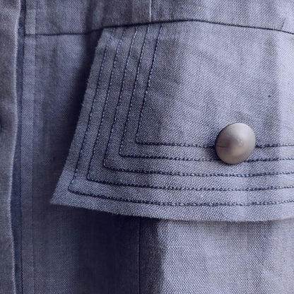 Vintage Plain Pocket Navy Dress