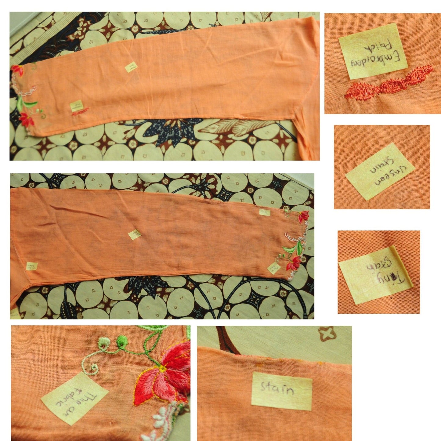 Vintage Orange Indonesian Kebaya with Floral Embroidery