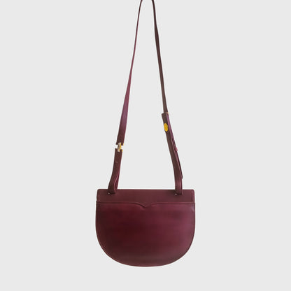 1990s Leather Half Moon Bordeaux Shoulder Bag