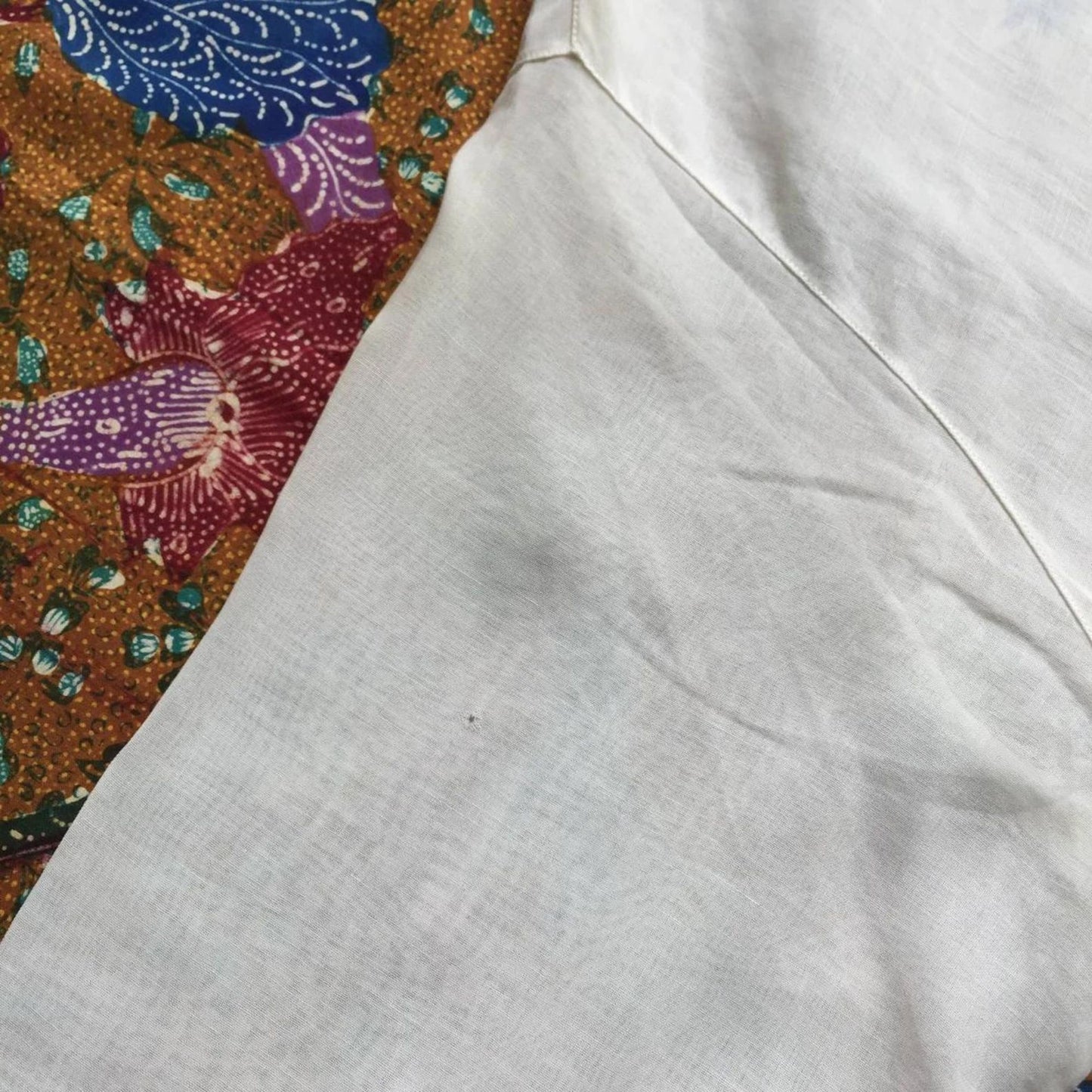 Vintage Indonesian Kebaya France Lace in White with Blue Floral Embroidery