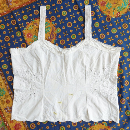 Indonesian Vintage White Camisole with Peacock Embroidery