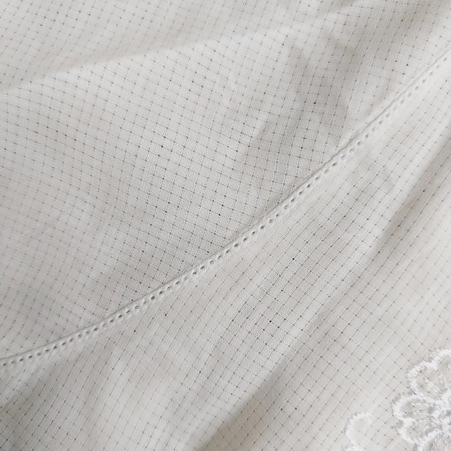 Vintage Ivory Indonesian Kebaya with Plaid Motif and Flowers Embroidery