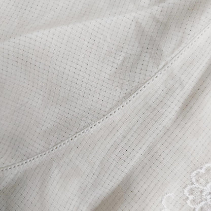 Vintage Ivory Indonesian Kebaya with Plaid Motif and Flowers Embroidery