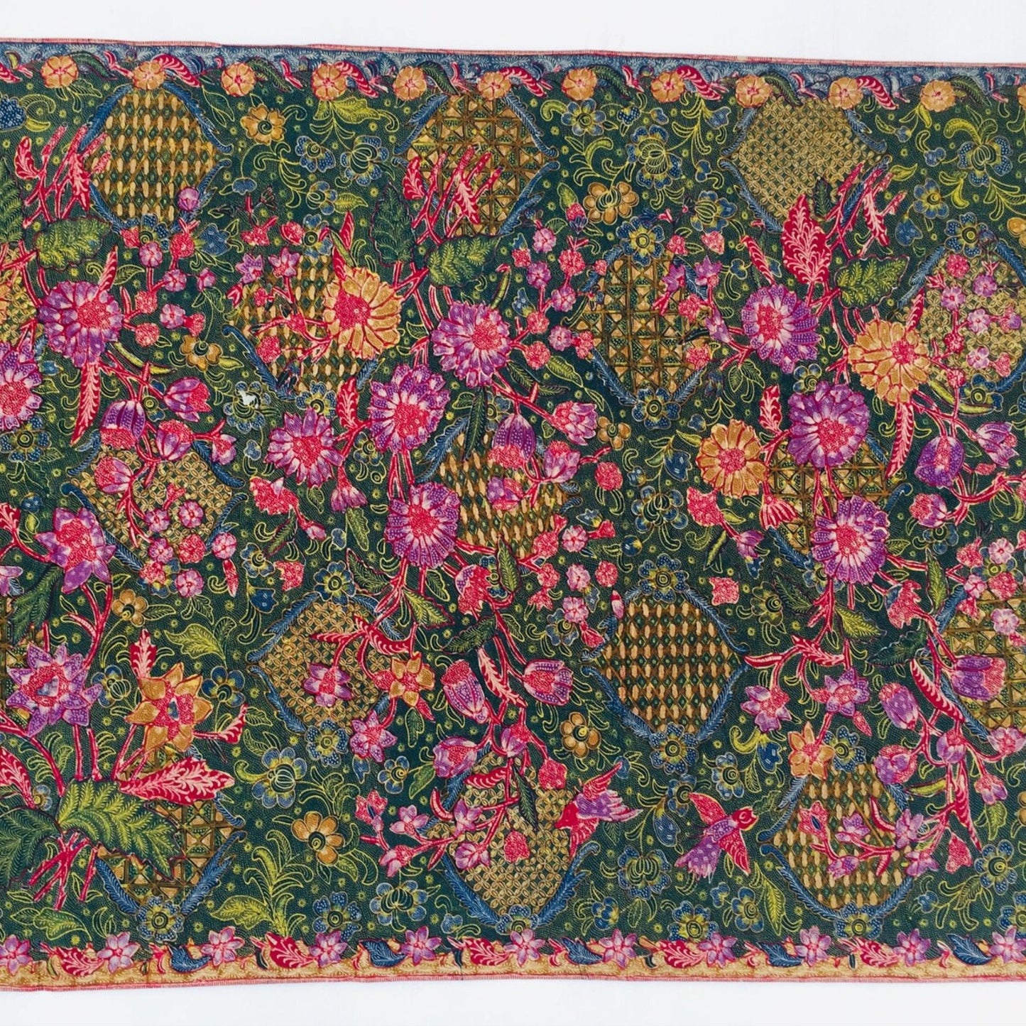 Vintage Indonesian Hand Drawn Dark Green Batik Hand Drawn Green Batik Tiga Negri Biantjoe Sign by Tjoa Siang Gwan