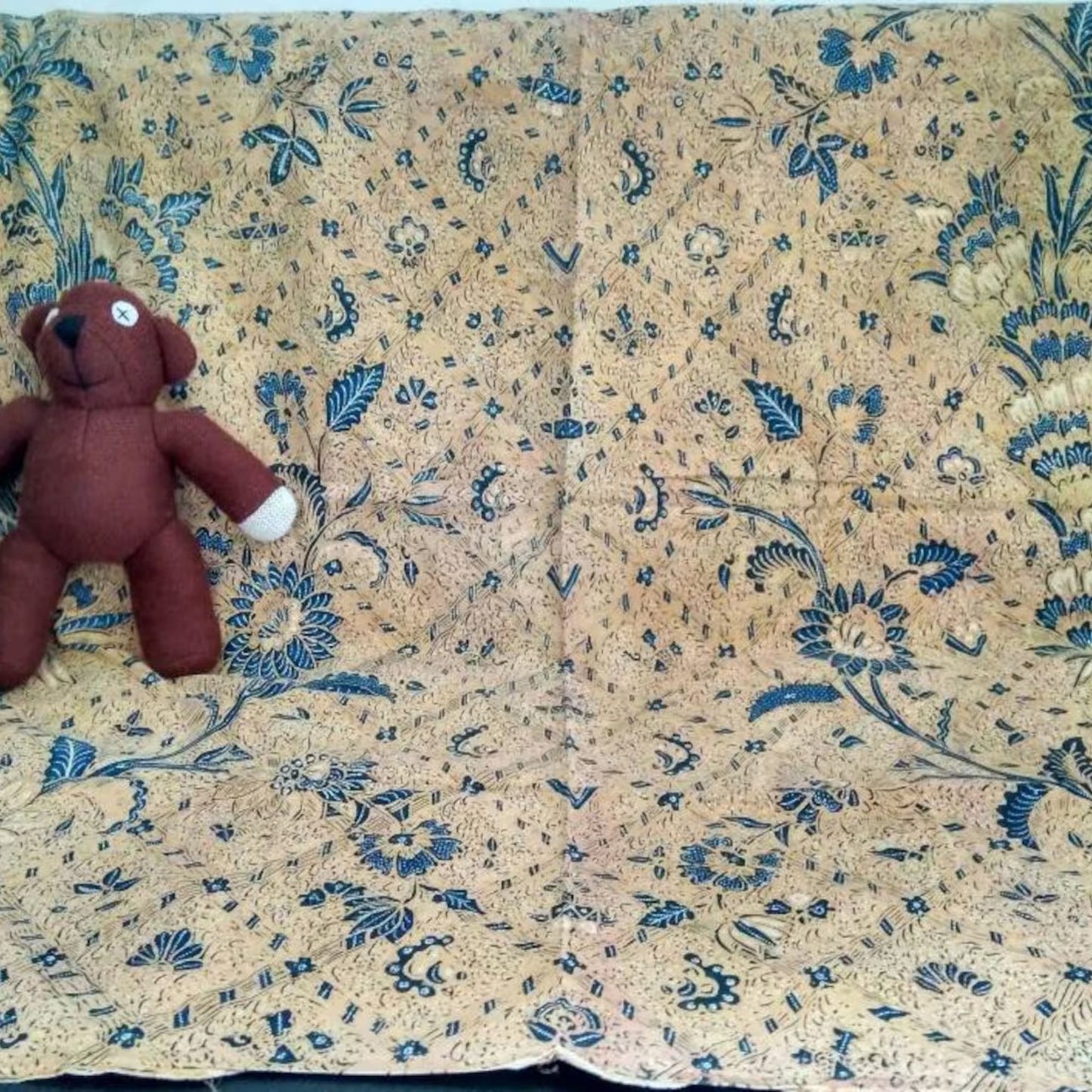 Old Indonesian Hand Drawn Classic Sogan Sidomukti Batik with Peacock and Flower Bouquet