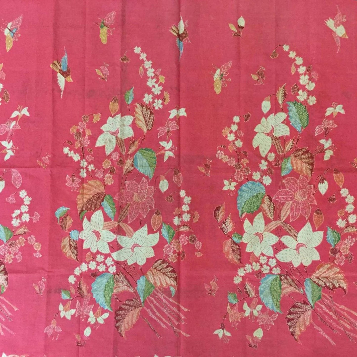 Vintage Indonesian Hand Drawn Batik Saroong Dutch (Belanda) with Lilies Bouquet