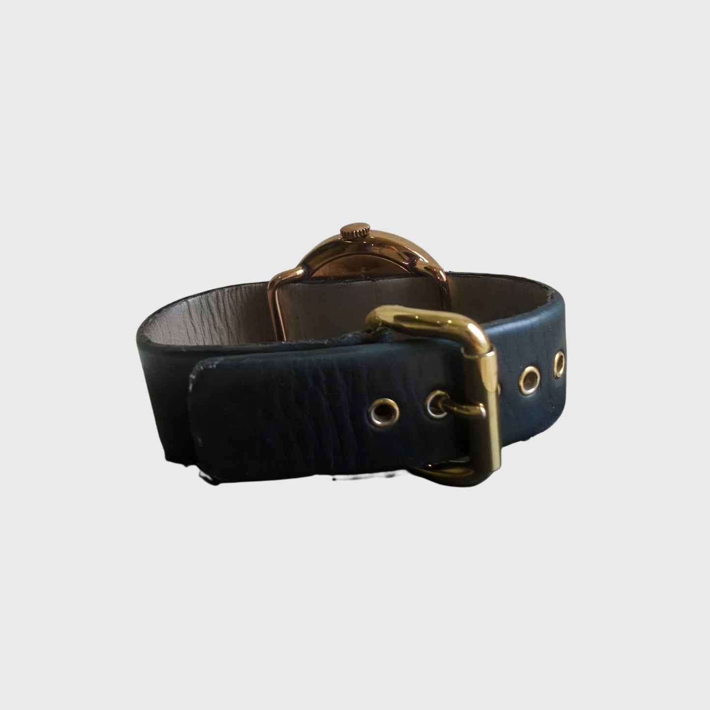 2000s MBM1154 Gold Accent Black Leather Watch