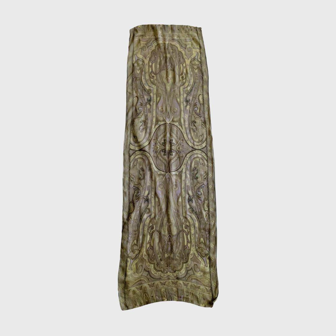 1990s Paisley Silk Green Scarf