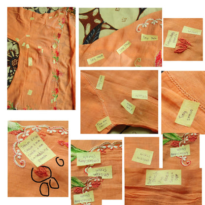 Vintage Orange Indonesian Kebaya with Floral Embroidery