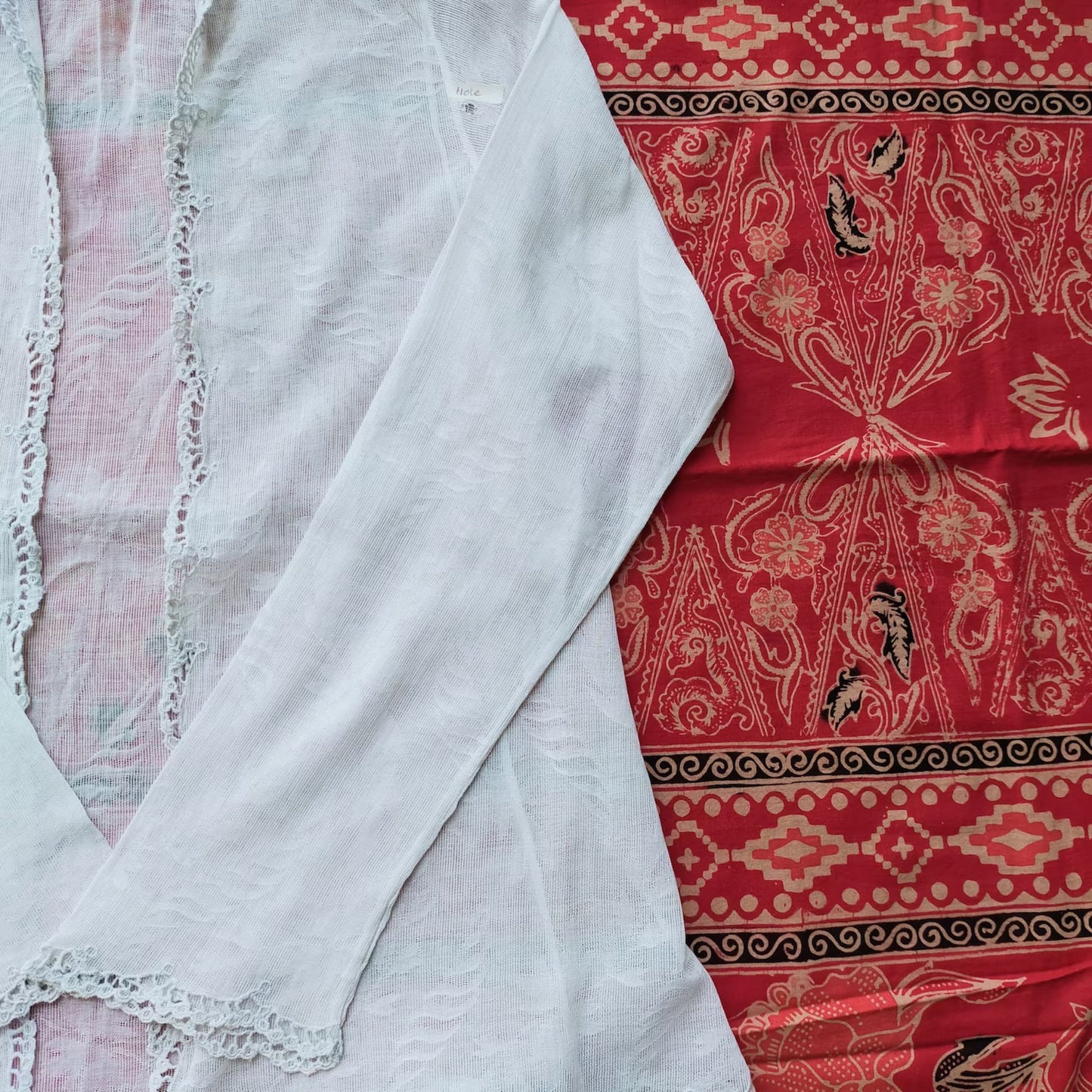 Vintage Indonesian European Lace Kebaya with Simple Kerancang Trim