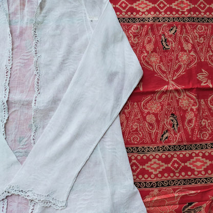 Vintage Indonesian European Lace Kebaya with Simple Kerancang Trim