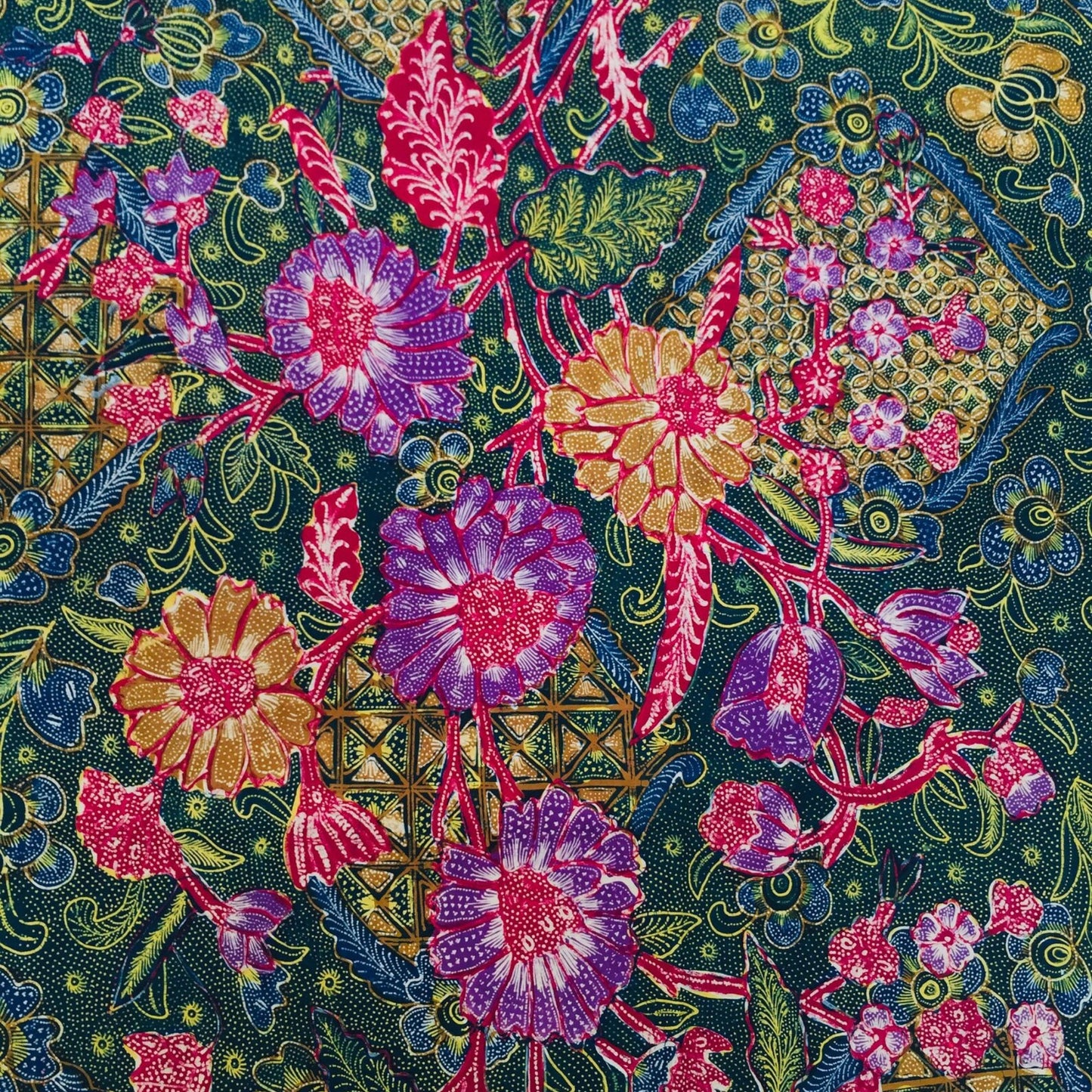 Vintage Indonesian Hand Drawn Dark Green Batik Hand Drawn Green Batik Tiga Negri Biantjoe Sign by Tjoa Siang Gwan