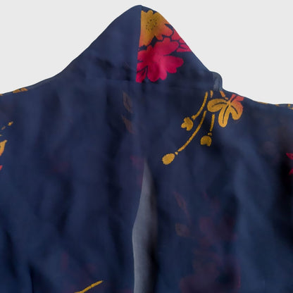 Vintage Navy Kebaya Kutubaru Orange Flower Print