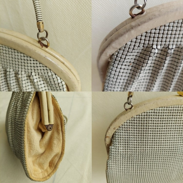1970s Scallop Broken White Metal Mesh Sling Bag