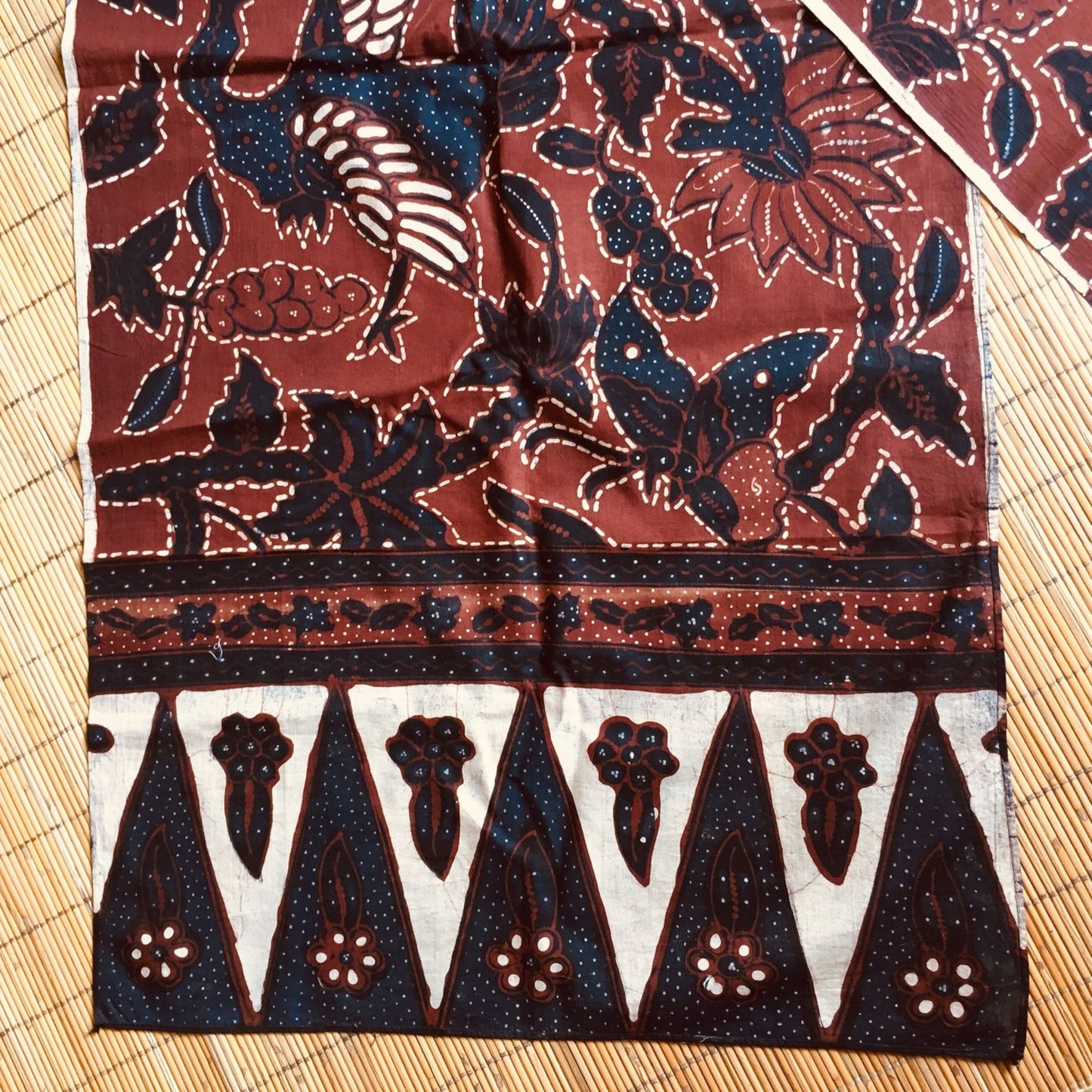 Vintage Sogan (Brown) Hand Drawn Batik with Peacock and Floral Motif Shawl