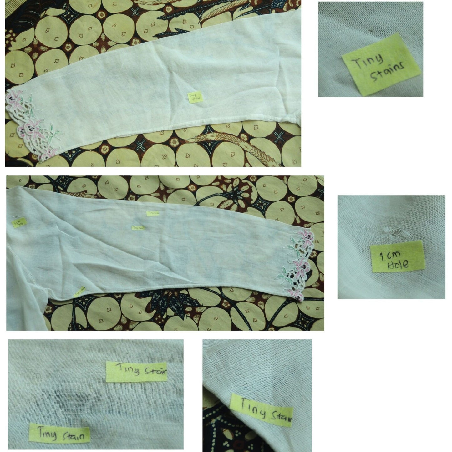 Vintage Broken White Indonesian Kebaya with Pink Floral Kerancang Embroidery