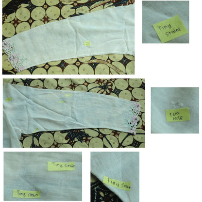 Vintage Broken White Indonesian Kebaya with Pink Floral Kerancang Embroidery