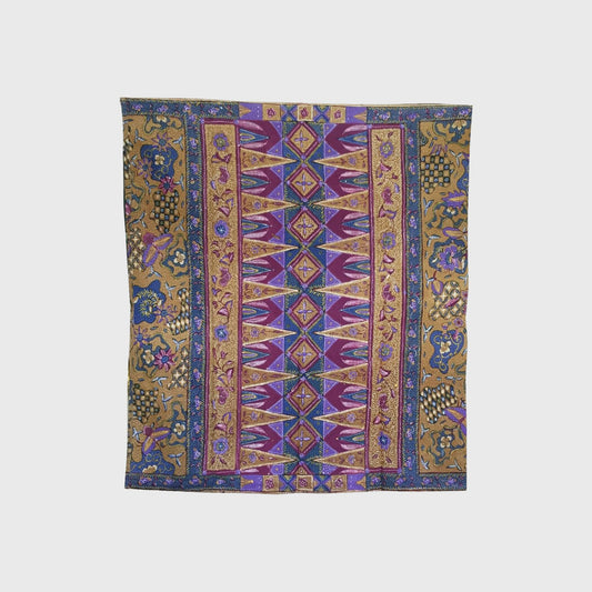 Vintage Indonesian Hand Drawn Sarung Batik with Sekarjagad and Tumpal Motifs
