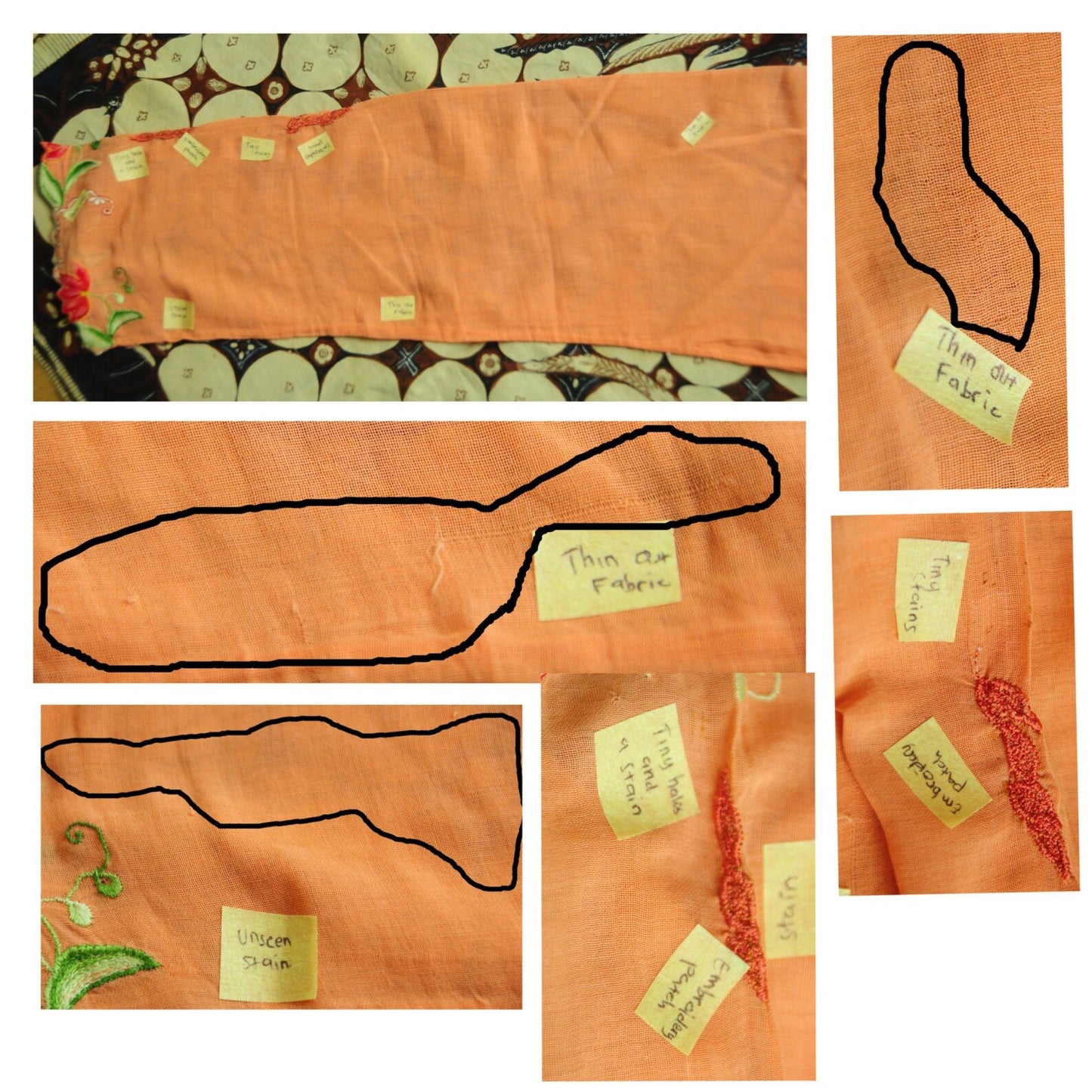 Vintage Orange Indonesian Kebaya with Floral Embroidery