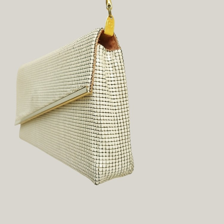 Vintage Envelope Ivory Metal Mesh Sling Bag