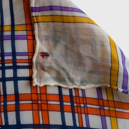 1990s Geometric Flowers Silk Blue Orange Scarf