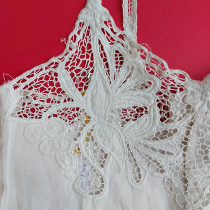 Indonesian Vintage White Camisole with Floral Kerancang Embroidery